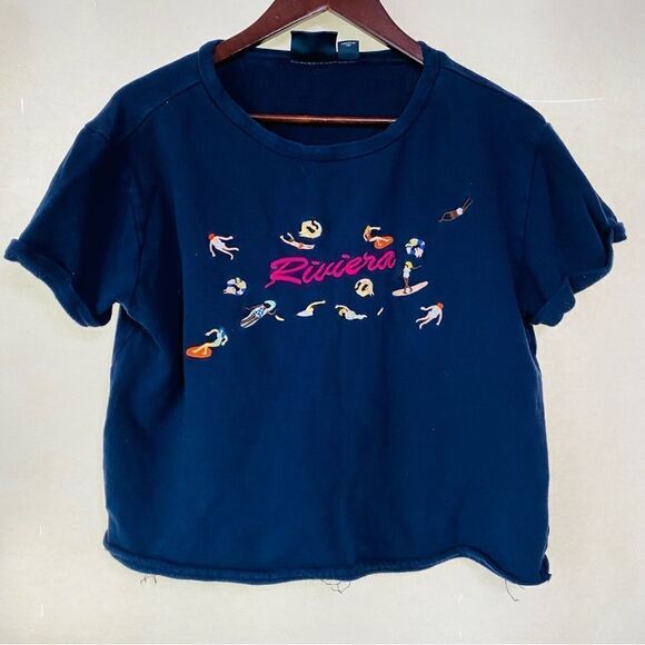 Maeve Tops - Anthropologie Maeve Women's Blue Embroidered Beach Sweatshirt Tee M